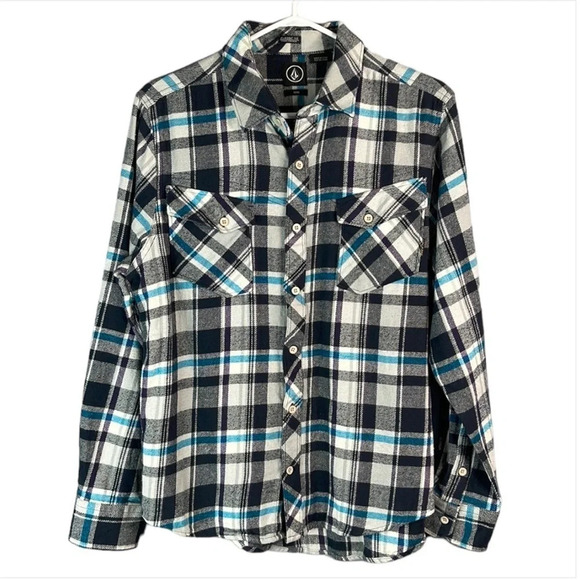 VOLCOM Mens Alaska Long Sleeve Plaid  Flannel Shirt Classic Fit Button Size M - Picture 1 of 12